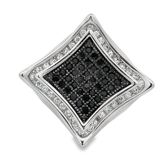 Kite Halo Black & White CZ Ring .925 Sterling Silver