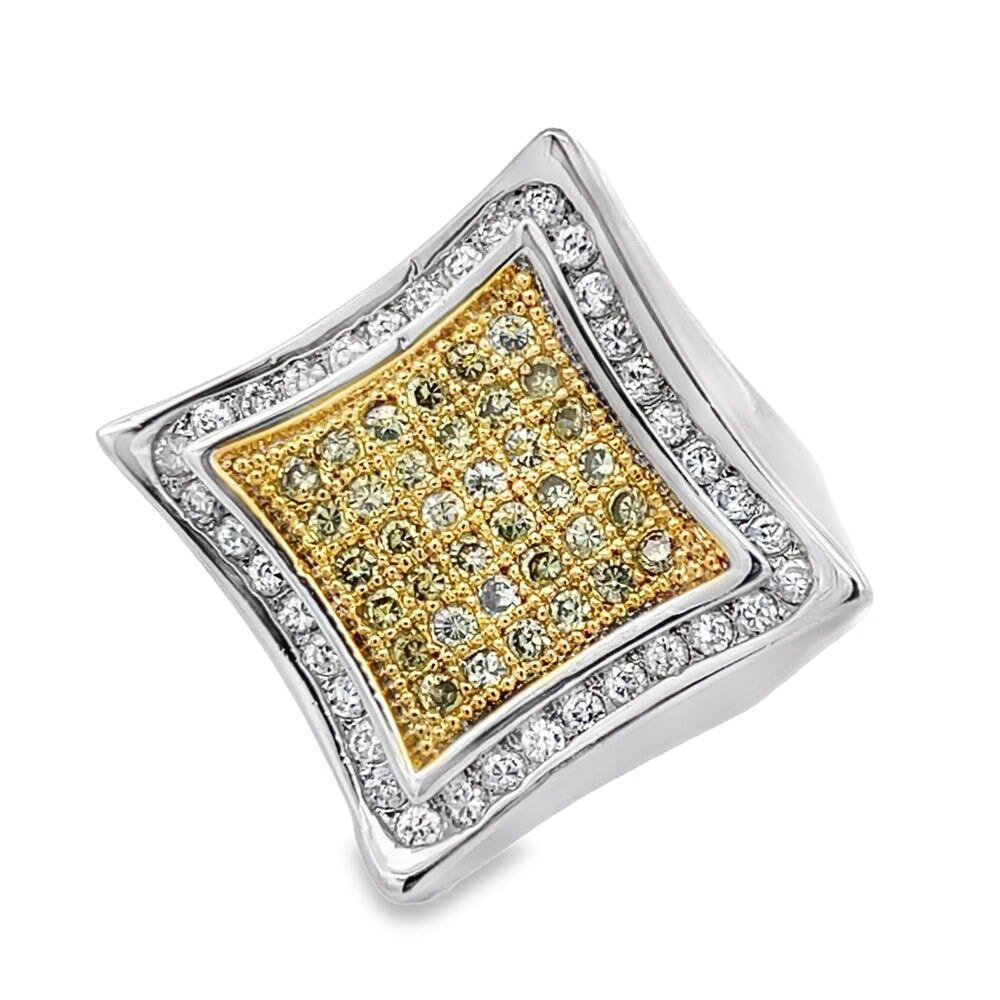 Kite Halo Yellow & White CZ Ring .925 Sterling Silver