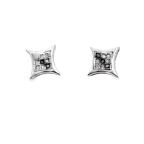 Kite Stripe Black Diamond Earrings .05cttw .925 Sterling Silver