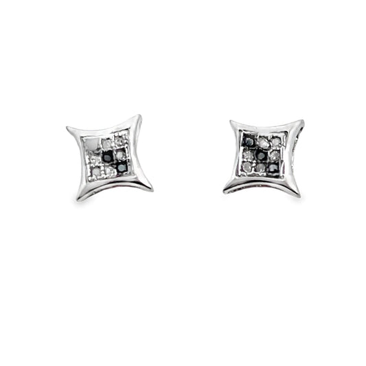 Kite Stripe Black Diamond Earrings .05cttw .925 Sterling Silver