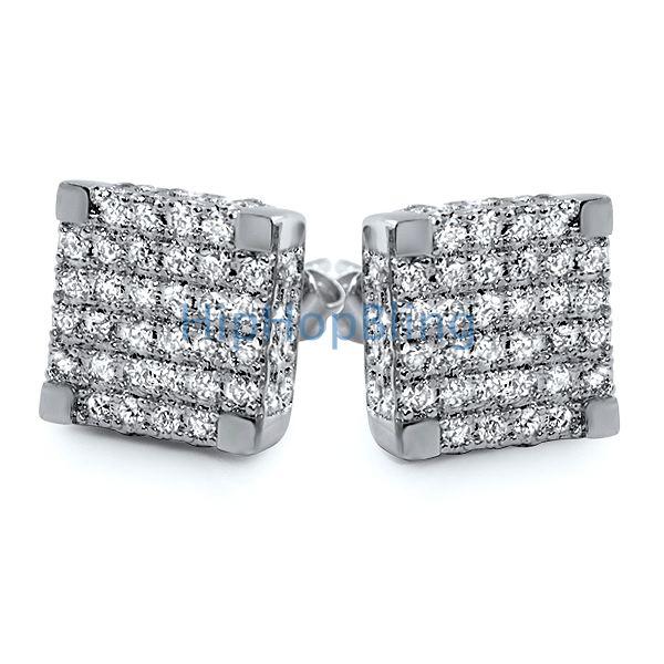 Large 3D Cube CZ Micro Pave Iced Out Earrings