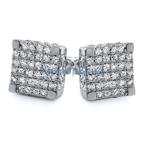 Large 3D Cube CZ Micro Pave Iced Out Earrings
