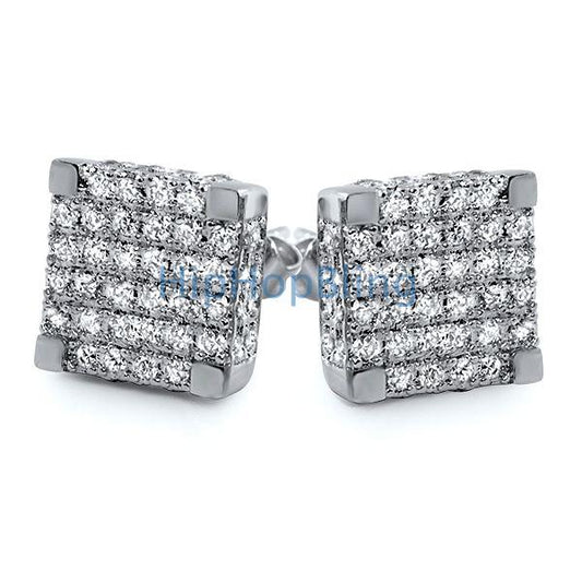 Large 3D Cube CZ Micro Pave Iced Out Earrings