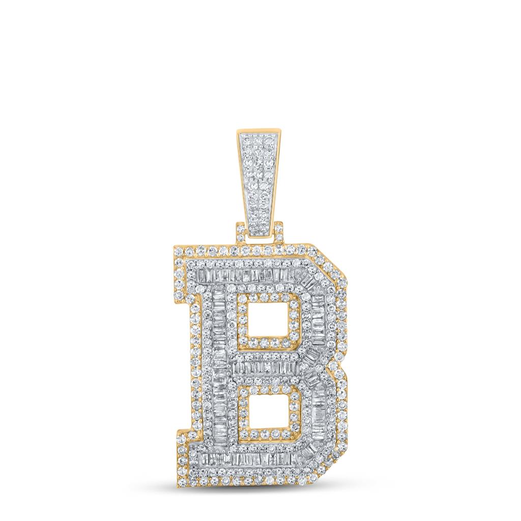 Large 45MM A-Z Initial Letter Baguette Diamond Pendant 10K Yellow Gold