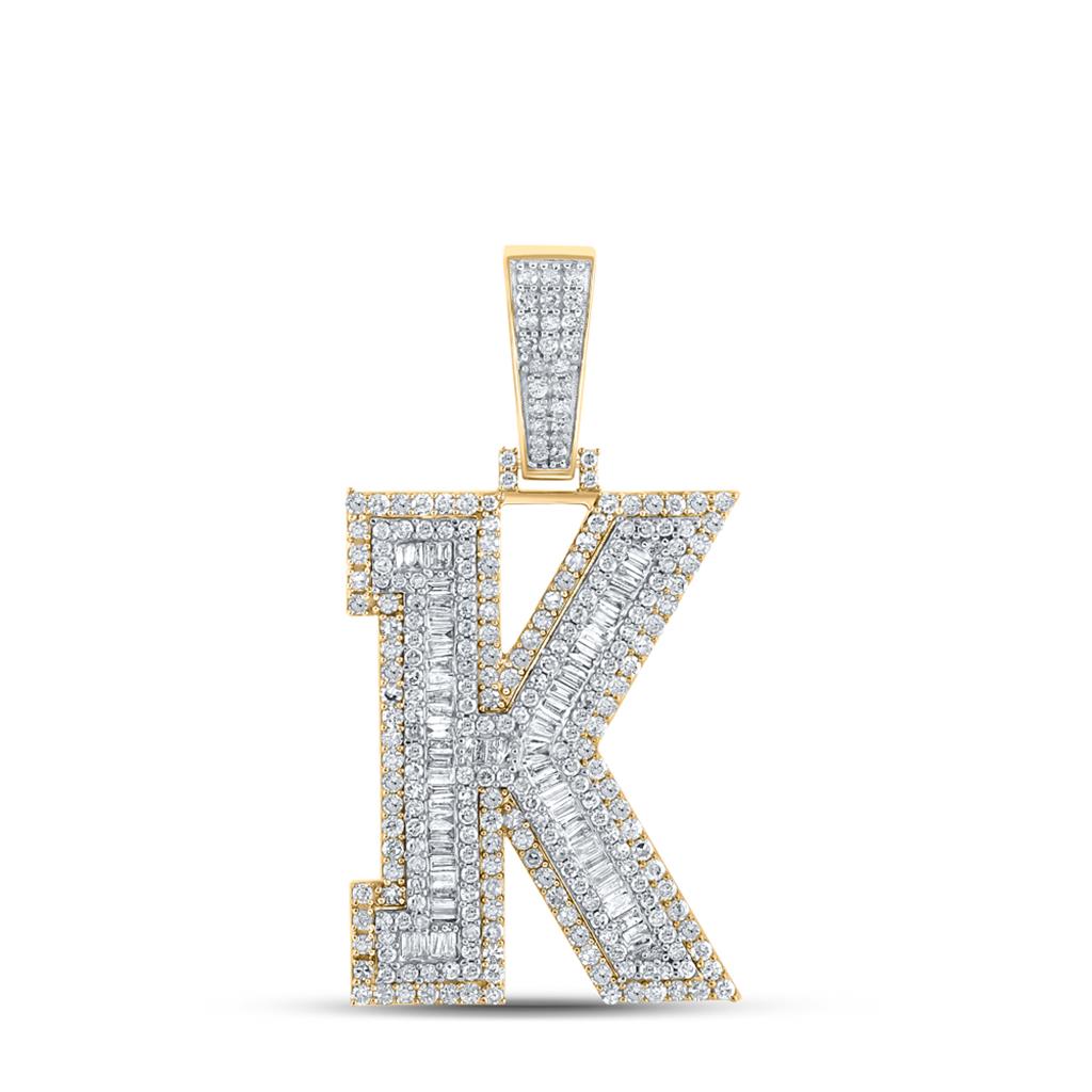 Large 45MM A-Z Initial Letter Baguette Diamond Pendant 10K Yellow Gold