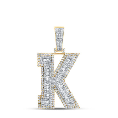 Large 45MM A-Z Initial Letter Baguette Diamond Pendant 10K Yellow Gold