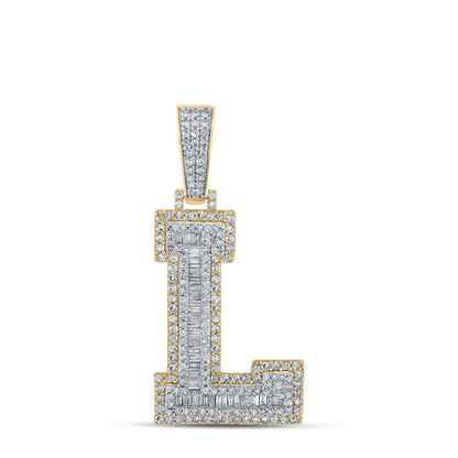 Large 45MM A-Z Initial Letter Baguette Diamond Pendant 10K Yellow Gold