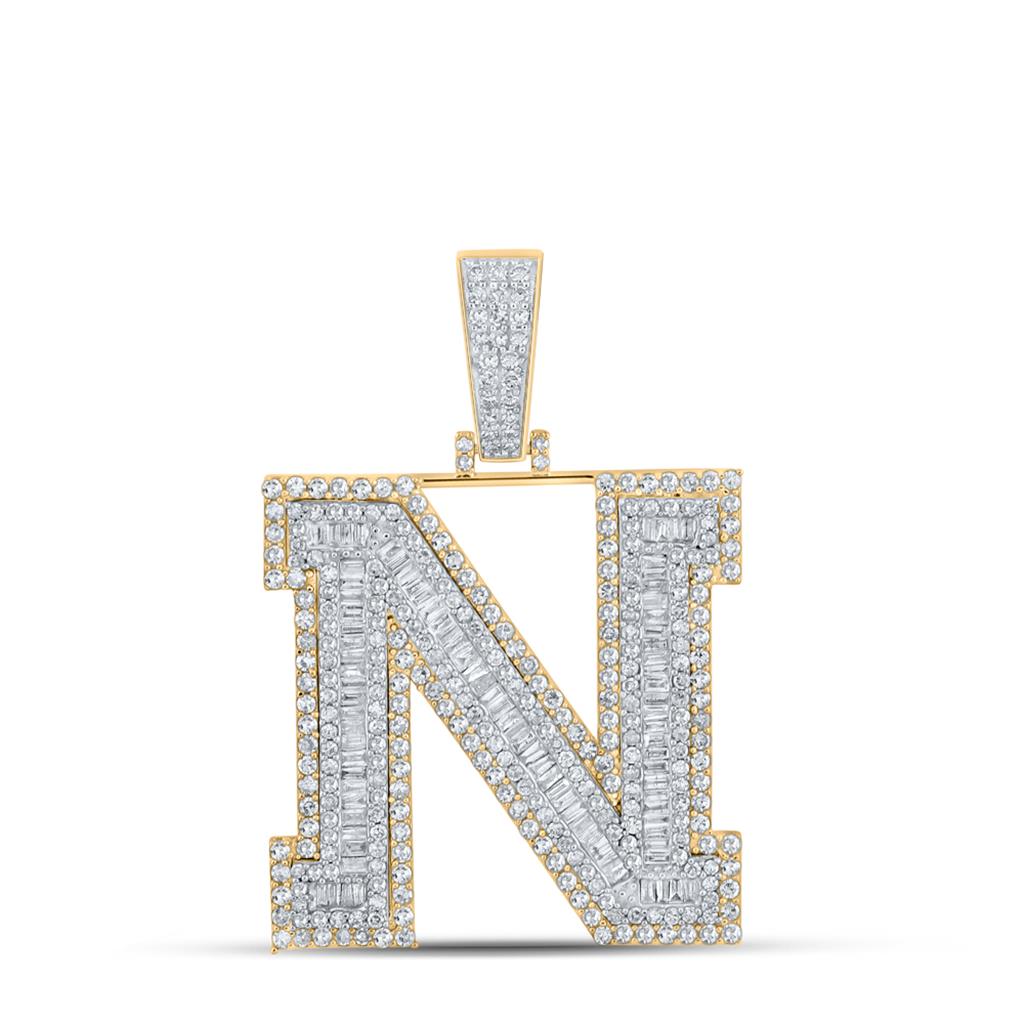 Large 45MM A-Z Initial Letter Baguette Diamond Pendant 10K Yellow Gold