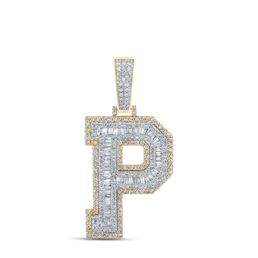 Large 45MM A-Z Initial Letter Baguette Diamond Pendant 10K Yellow Gold