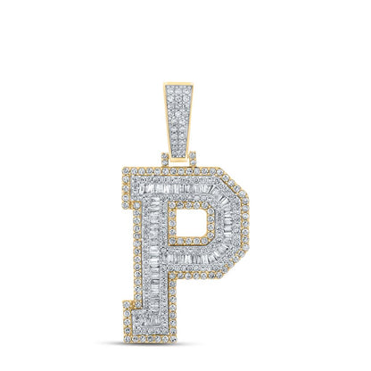 Large 45MM A-Z Initial Letter Baguette Diamond Pendant 10K Yellow Gold