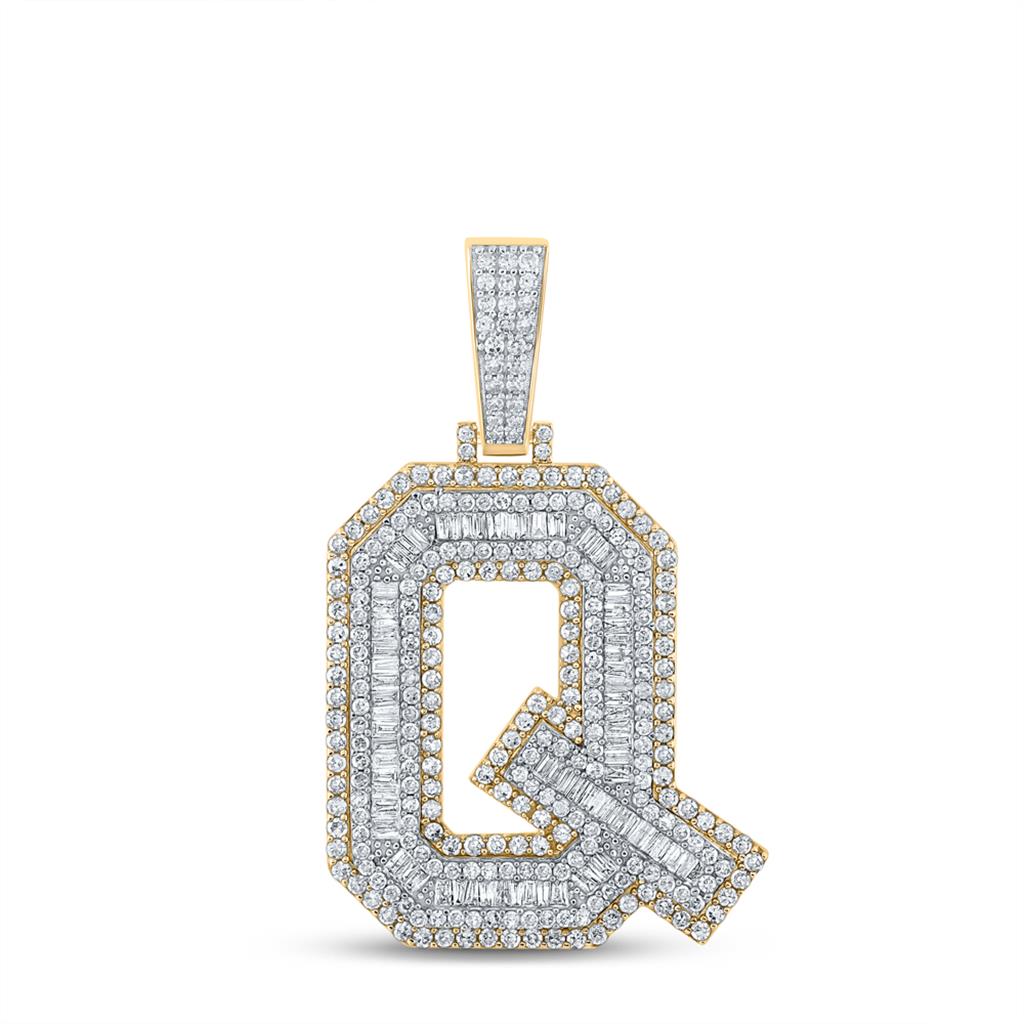 Large 45MM A-Z Initial Letter Baguette Diamond Pendant 10K Yellow Gold
