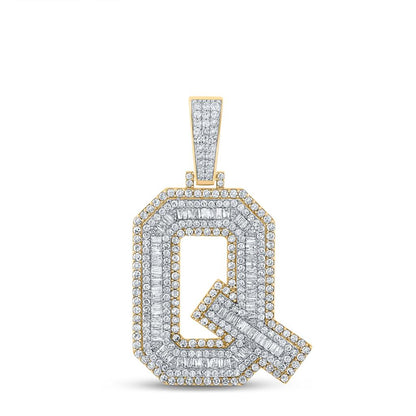 Large 45MM A-Z Initial Letter Baguette Diamond Pendant 10K Yellow Gold