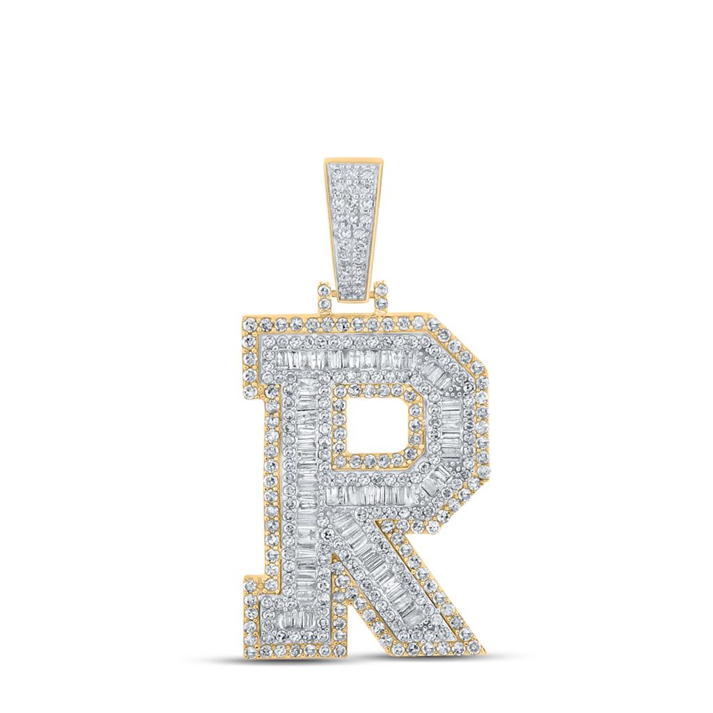 Large 45MM A-Z Initial Letter Baguette Diamond Pendant 10K Yellow Gold