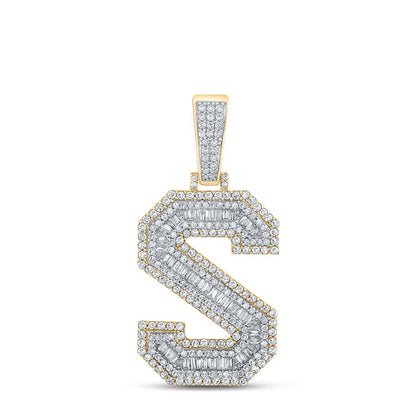 Large 45MM A-Z Initial Letter Baguette Diamond Pendant 10K Yellow Gold