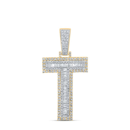 Large 45MM A-Z Initial Letter Baguette Diamond Pendant 10K Yellow Gold