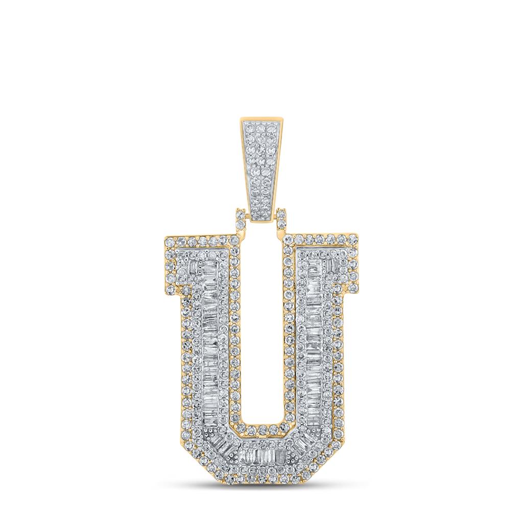 Large 45MM A-Z Initial Letter Baguette Diamond Pendant 10K Yellow Gold