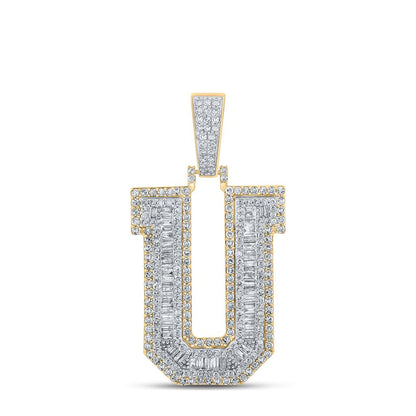 Large 45MM A-Z Initial Letter Baguette Diamond Pendant 10K Yellow Gold