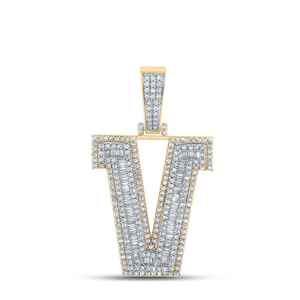 Large 45MM A-Z Initial Letter Baguette Diamond Pendant 10K Yellow Gold