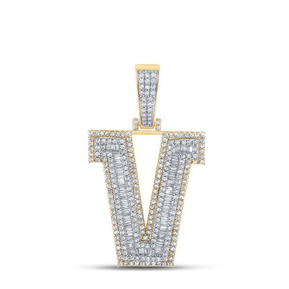 Large 45MM A-Z Initial Letter Baguette Diamond Pendant 10K Yellow Gold