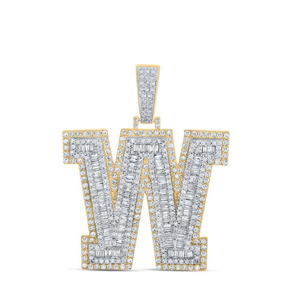 Large 45MM A-Z Initial Letter Baguette Diamond Pendant 10K Yellow Gold