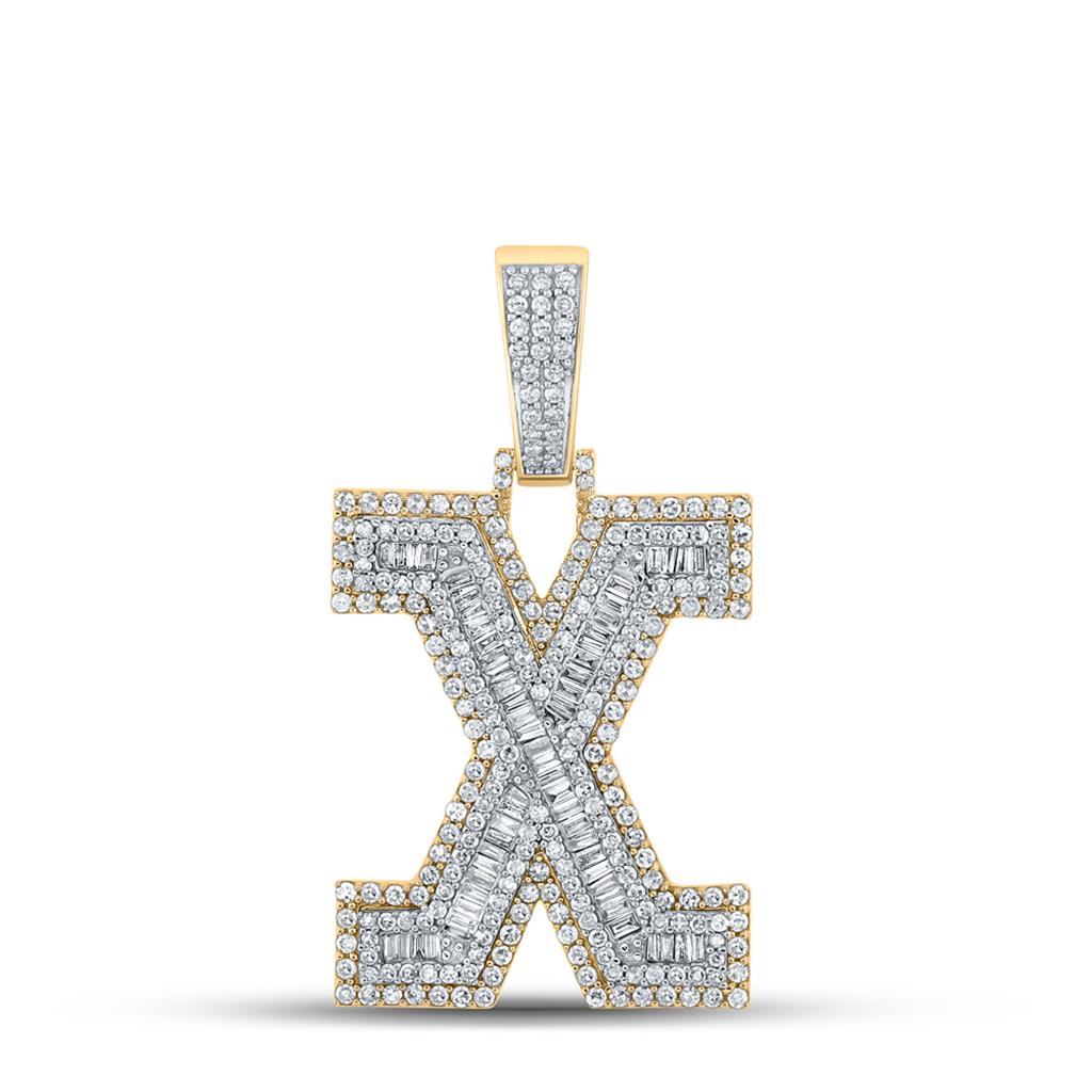 Large 45MM A-Z Initial Letter Baguette Diamond Pendant 10K Yellow Gold