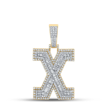 Large 45MM A-Z Initial Letter Baguette Diamond Pendant 10K Yellow Gold