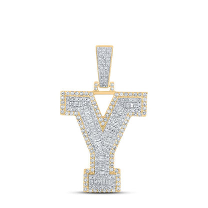 Large 45MM A-Z Initial Letter Baguette Diamond Pendant 10K Yellow Gold