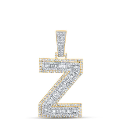 Large 45MM A-Z Initial Letter Baguette Diamond Pendant 10K Yellow Gold