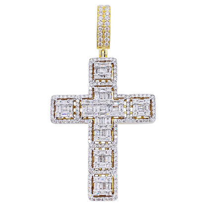 Large Baguette Cluster Cross 3.86cttw Diamond Pendant 10K Yellow Gold