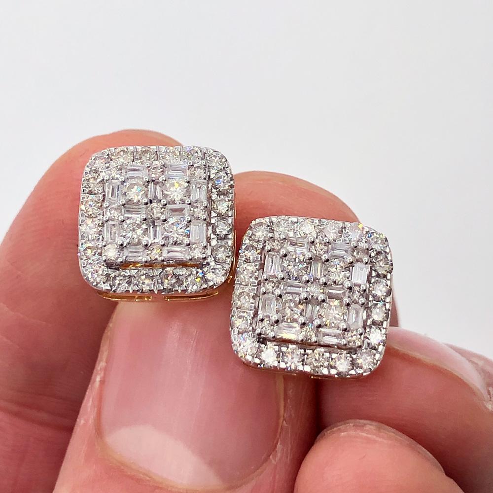 Large Baguette Cushion Diamond Earrings 1.30cttw 10K Yellow Gold