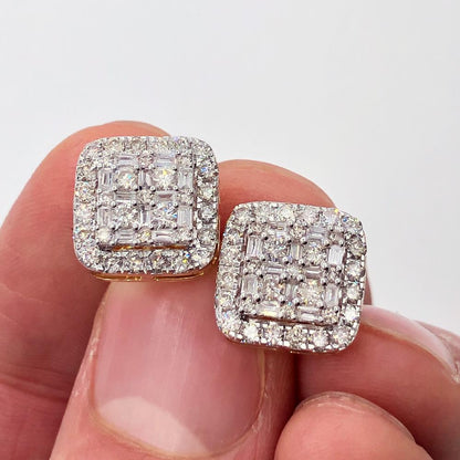 Large Baguette Cushion Diamond Earrings 1.30cttw 10K Yellow Gold