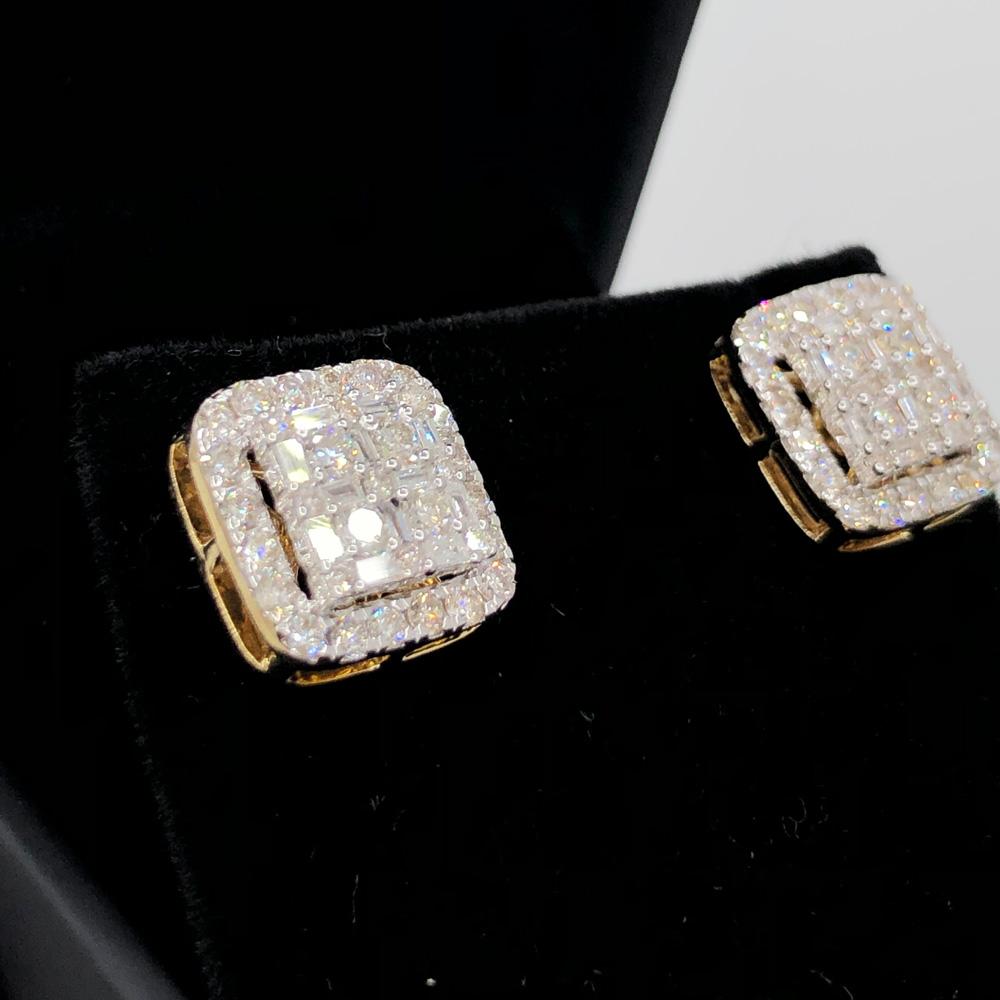 Large Baguette Cushion Diamond Earrings 1.30cttw 10K Yellow Gold