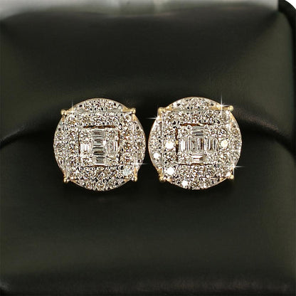 Large Baguette in Circle Diamond Earrings 1.10cttw 10K Yellow Gold
