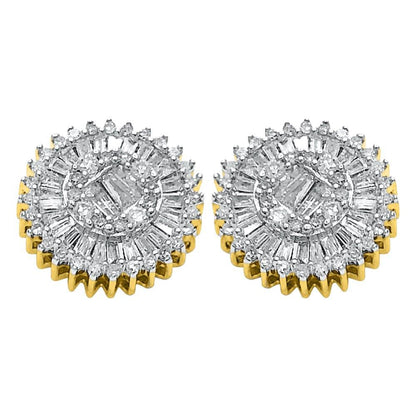 Large Baguette Sunburst Diamond Earrings .78cttw 10K Yellow Gold