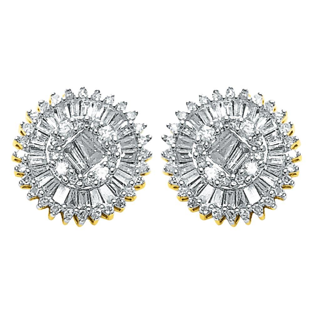 Large Baguette Sunburst Diamond Earrings .78cttw 10K Yellow Gold