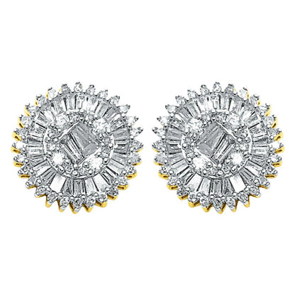 Large Baguette Sunburst Diamond Earrings .78cttw 10K Yellow Gold