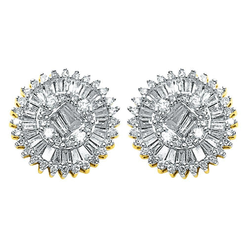Large Baguette Sunburst Diamond Earrings .78cttw 10K Yellow Gold