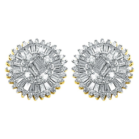 Large Baguette Sunburst Diamond Earrings .78cttw 10K Yellow Gold