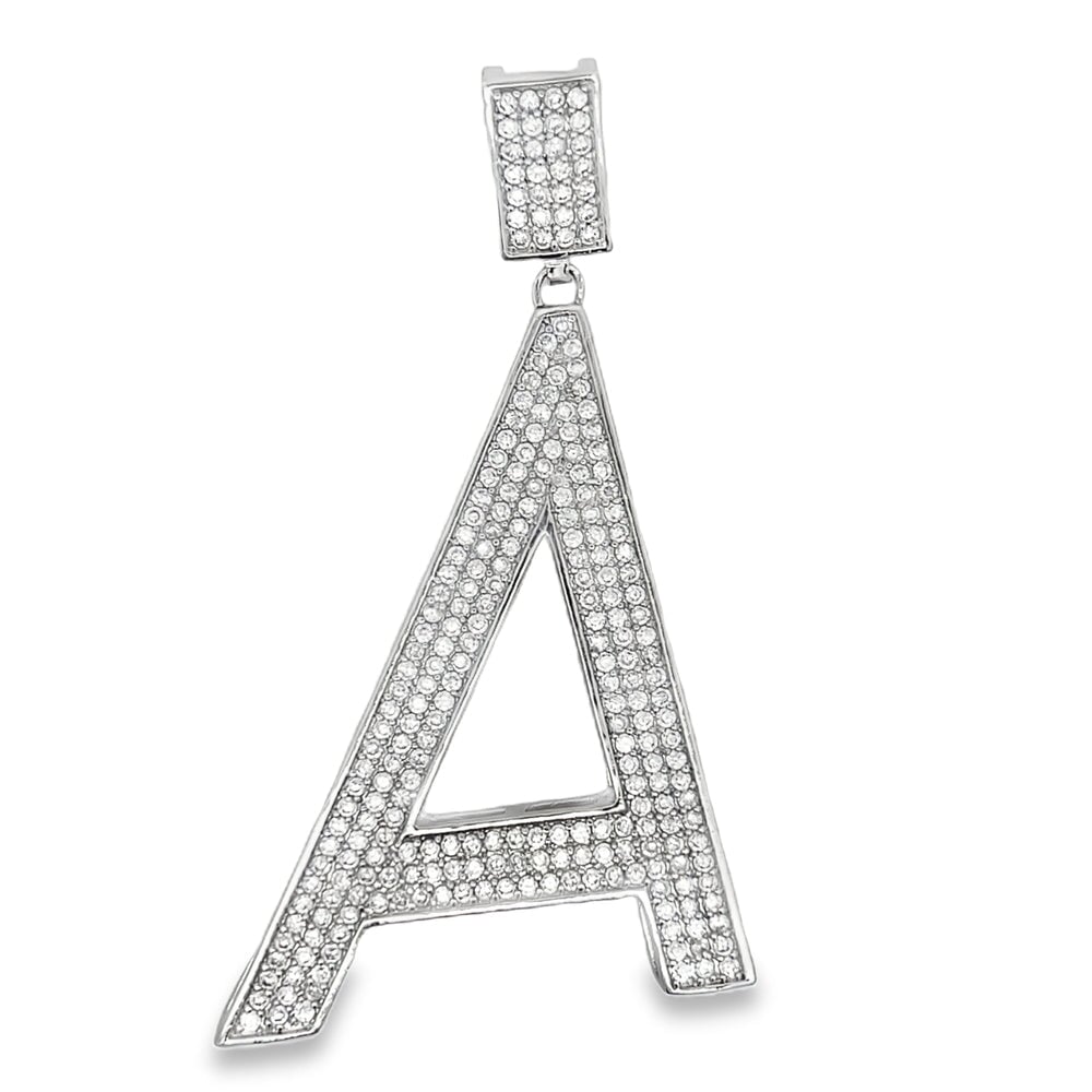 Large Block Initial Letter White CZ Iced Out Pendant