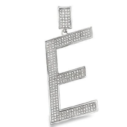 Large Block Initial Letter White CZ Iced Out Pendant