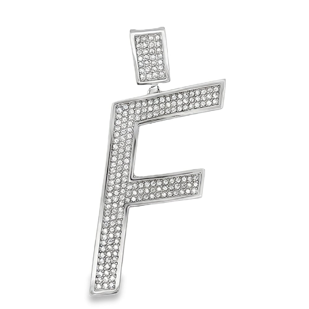 Large Block Initial Letter White CZ Iced Out Pendant