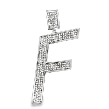 Large Block Initial Letter White CZ Iced Out Pendant