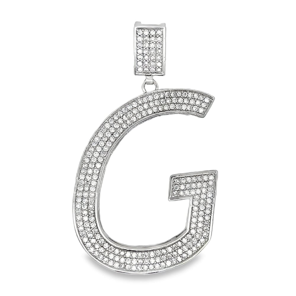 Large Block Initial Letter White CZ Iced Out Pendant