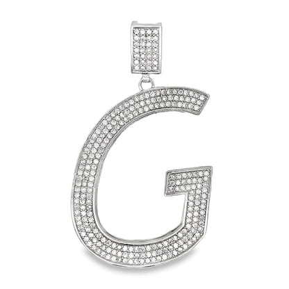 Large Block Initial Letter White CZ Iced Out Pendant