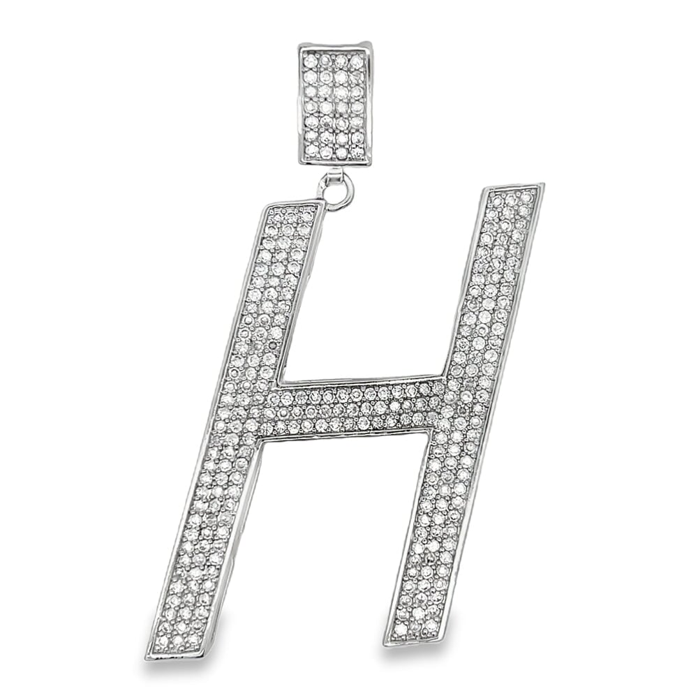 Large Block Initial Letter White CZ Iced Out Pendant