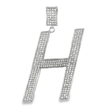 Large Block Initial Letter White CZ Iced Out Pendant