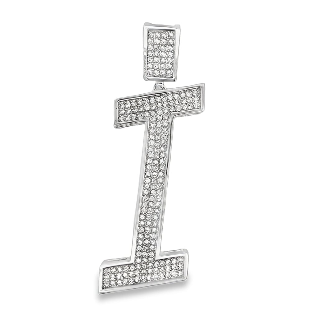 Large Block Initial Letter White CZ Iced Out Pendant
