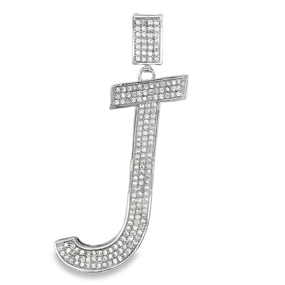 Large Block Initial Letter White CZ Iced Out Pendant