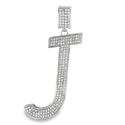 Large Block Initial Letter White CZ Iced Out Pendant