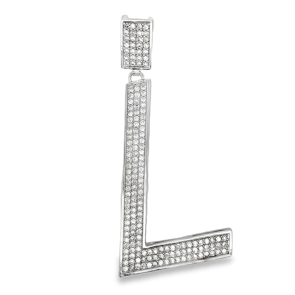 Large Block Initial Letter White CZ Iced Out Pendant